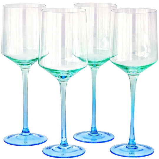 Blue and Green Handblown Crystal Wine Glasses