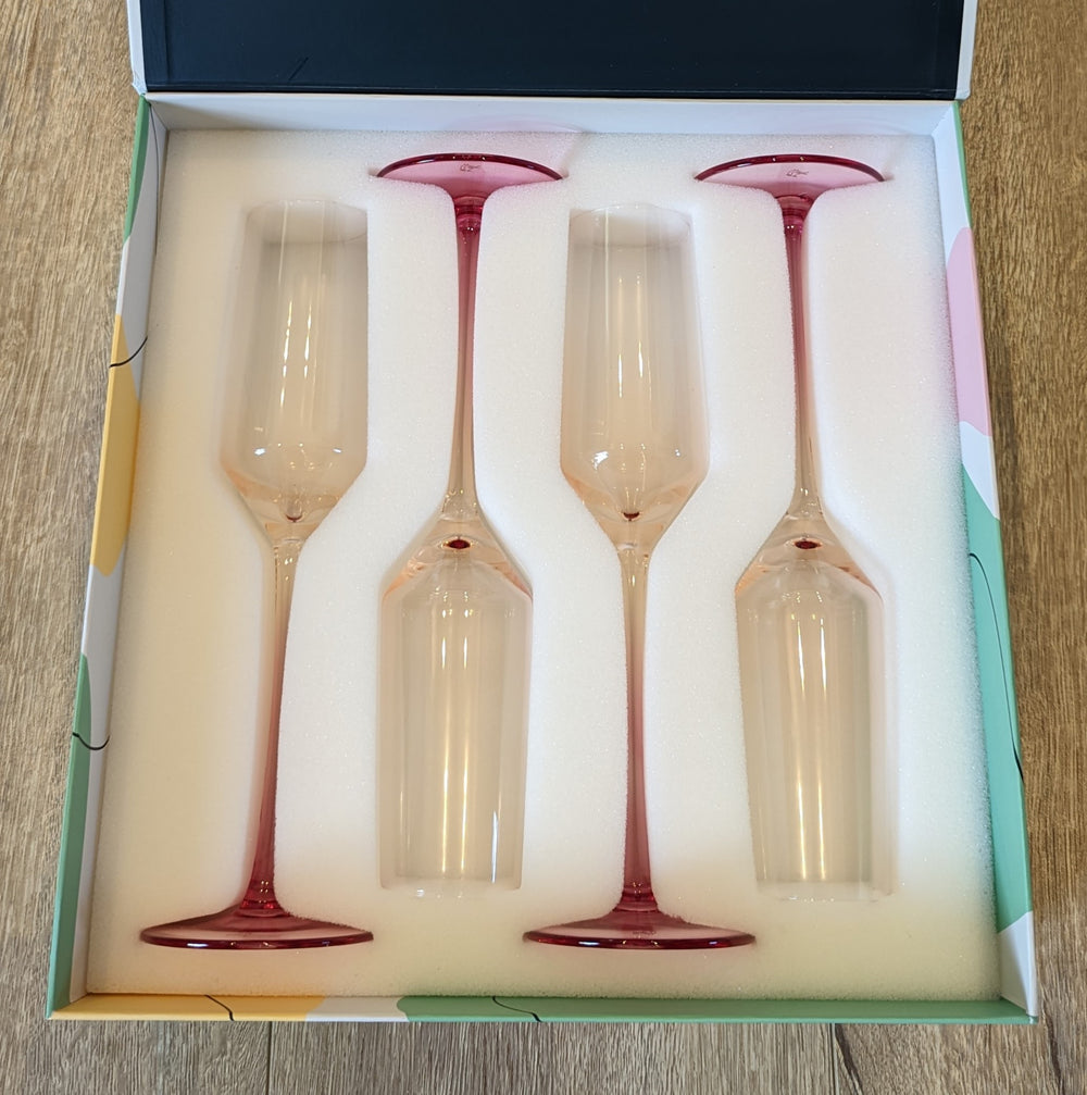 Pink and Orange Champagne Flutes in Luxury Packaging