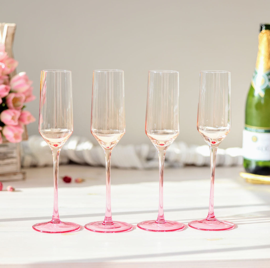 Orange and Pink Handblown Champagne Flutes